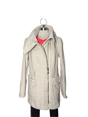 Zara Cream Wool-Blend Asymmetrical Zip Pea Coat